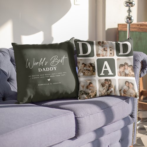 Modern Multi Photo Grid Cute DAD Gift Throw Pillow