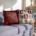 Modern Multi Photo Grid Cute DAD Gift Throw Pillow<br><div class="desc">Create your very own DAD pillow with this modern multi-photo grid collage and text. Design features 6 Photographs with curved corner squares with the text DAD in burgundy blocks that can be changed to any color. On the reverse the text 'World's Best Daddy' with a cute father quote that can...</div>