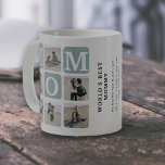 Modern Multi Photo Grid Cute MOM Gift Coffee Mug<br><div class="desc">Create your very own MOM mug with this modern multi-photo grid collage and text. Design features 6 Photographs in curved corner squares with the text MOM in teal blocks that can be changed to any color. In the centre of the coffee mug reads the heading 'World's Best Mommy' with a...</div>