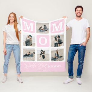 Modern Multi Photo Grid Cute MOM Gift Fleece Blanket