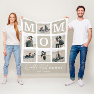 Modern Multi Photo Grid Cute MOM Gift Fleece Blanket