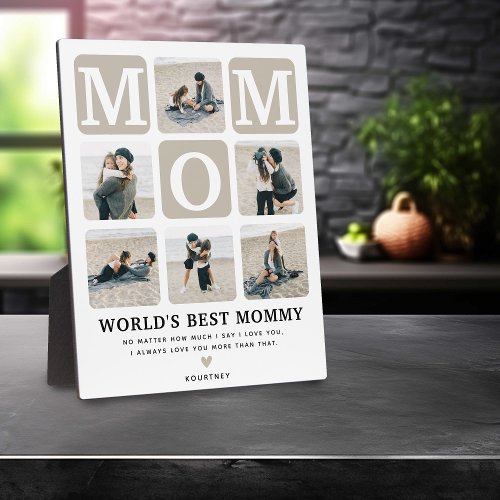 Modern Multi Photo Grid Cute MOM Gift Neutral Plaque