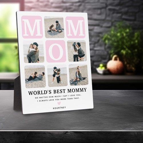 Modern Multi Photo Grid Cute MOM Gift Pink Plaque