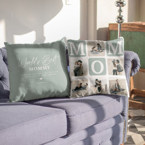 Modern Multi Photo Grid Cute MOM Gift  Throw Pillow