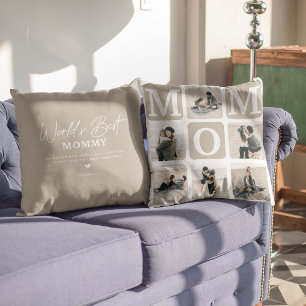 Modern Multi Photo Grid Cute MOM Gift Throw Pillow