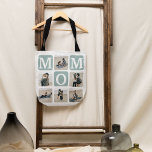 Modern Multi Photo Grid Cute MOM Gift Tote Bag<br><div class="desc">Create your very own MOM tote bag with this modern multi-photo grid collage and text. Design features 6 Photographs with curved corner squares with the text MOM in teal blocks that can be changed to any color. On the reverse the text 'World's Best Mommy' with a cute mother quote that...</div>