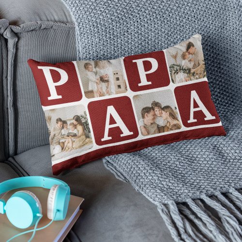 Modern Multi Photo Grid Cute PAPA Gift Lumbar Pillow