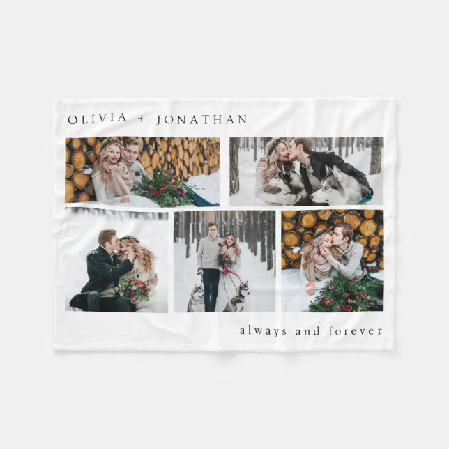 Photo Grid Names Modern Multi Photo Grid with Names Fleece Blanket | Zazzle