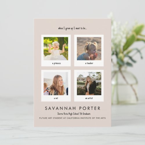 Modern Multi Photo Hand Written Beige Graduation Card