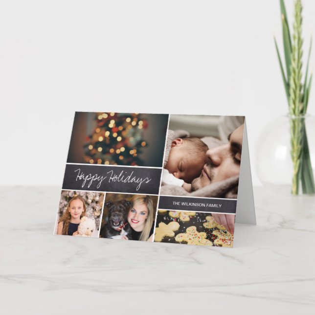 Modern multi photo Happy Holidays Family Holiday Card (Front)
