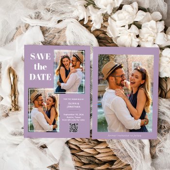 Modern Multi Photo Lavender | Qr Code Save The Date by Customize_My_Wedding at Zazzle
