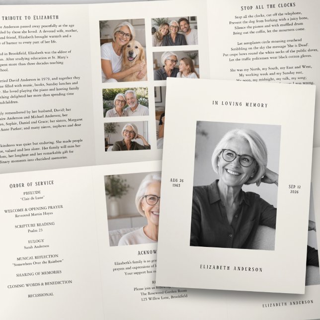 Modern Multi-Photo Memorial Order of Service Tri-Fold Program (Creator Uploaded)