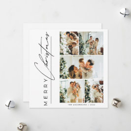 Modern Multi Photo Merry Christmas Script Holiday Card