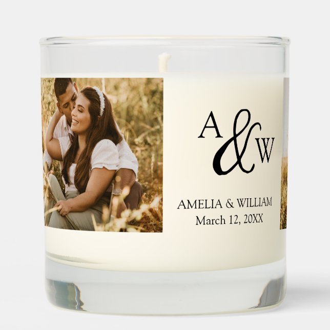 Modern Multi Photo Monogram Wedding Scented Candle (Front)