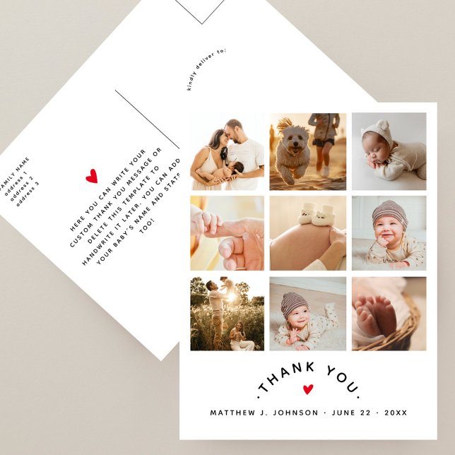 Modern Multi Photo New Baby Family Thank You Postcard (Creator Uploaded)