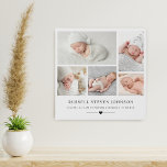 Modern Multi Photo Newborn Infant Faux Canvas Print<br><div class="desc">Modern multi photos on a grid displaying your favorite newborn infant photos with name and birth stats.</div>