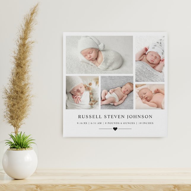 Modern Multi Photo Newborn Infant Faux Canvas Print (Creator Uploaded)