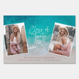 modern multi photo ocean beach graduation sign