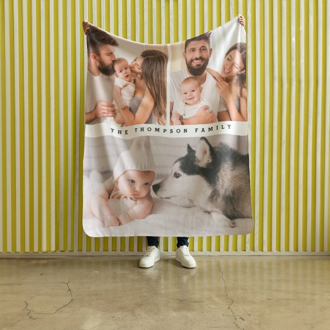 Modern Multi Photo Personalized Simple Home Family Fleece Blanket (Personalized family photos fleece blanket.)