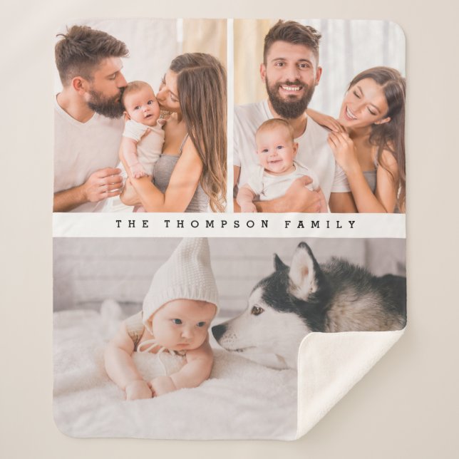 Modern Multi Photo Personalized Simple Home Family Sherpa Blanket (Front)