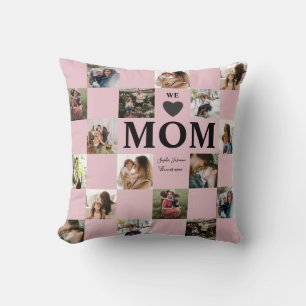 Modern Multi Photo Pink & Purple Mom Throw Pillow