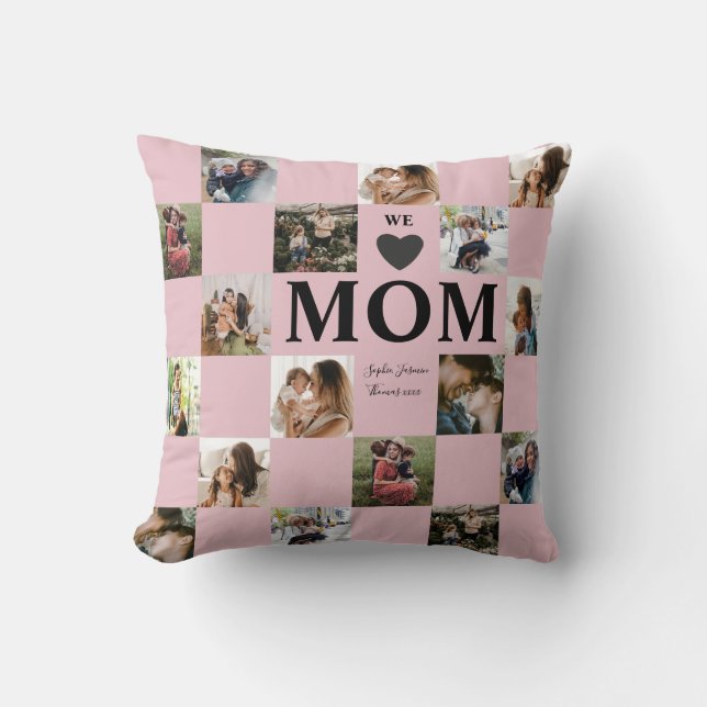 Modern Multi Photo Pink & Purple Mom Throw Pillow (Front)