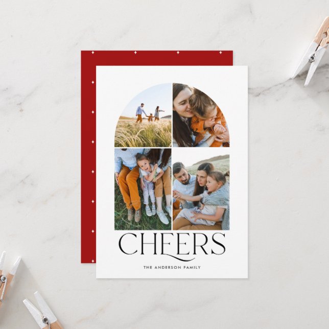 Modern multi photo red christmas 4 photo (Front/Back In Situ)