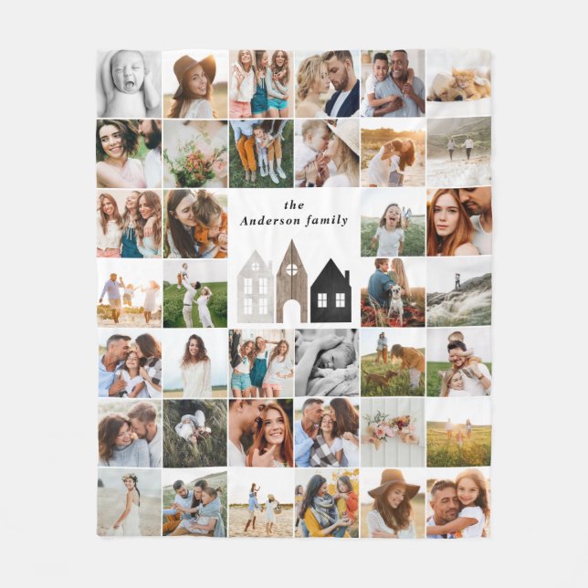 Modern multi photo scandi elegant christmas fleece blanket (Front)