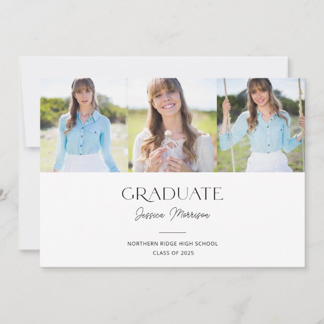 Modern Multi-Photo Script Name Graduation Party Invitation (Front)