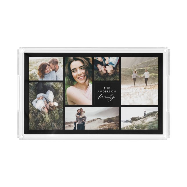 Modern multi photo simple elegant chic black acrylic tray (Front)
