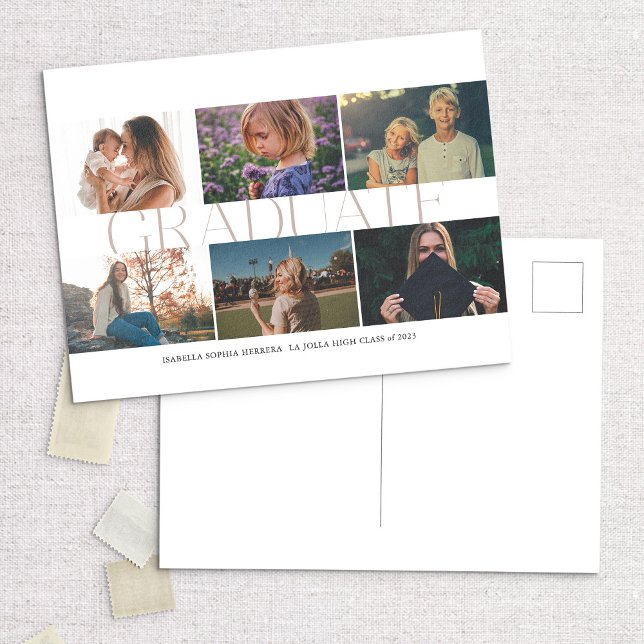 Modern Multi-Photo Then/Now Graduate Announcement Postcard (Creator Uploaded)