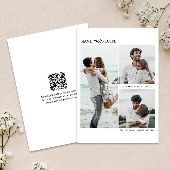 Modern Multi Photos QR Code Save The Date Wedding Invitation (The QR code makes it easy for guests to visit your website for more details about your wedding.)