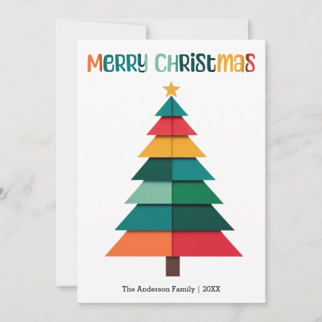 Modern Multicolor Christmas Tree Rustic Festive Holiday Card (Front)