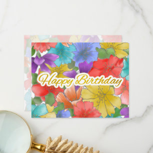 Modern Multicolor Floral Gold Happy Birthday Card