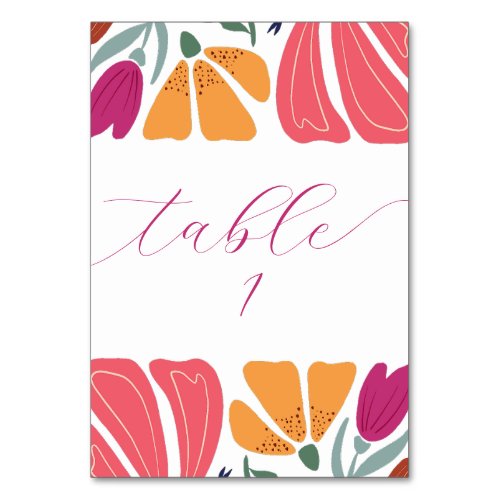 Modern Multicolor Floral Wedding Script  Table Number
