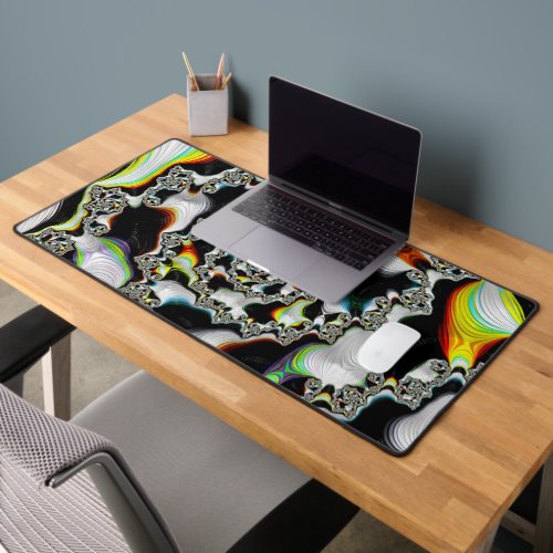 Modern Multicolor Psychedelic Spiral Fractal Desk Mat