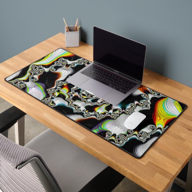 Modern Multicolor Psychedelic Spiral Fractal Desk Mat (Office 2)