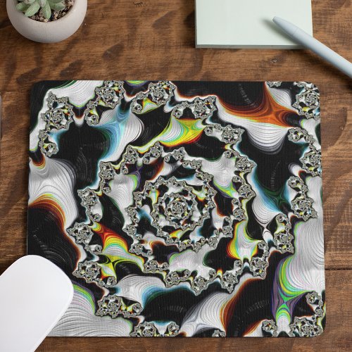 Modern Multicolor Psychedelic Spiral Fractal Mouse Pad