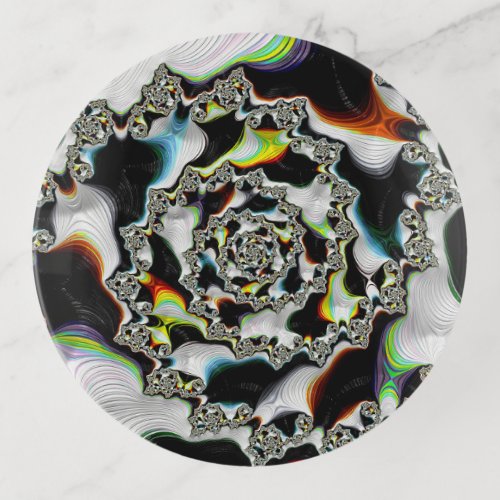 Modern Multicolor Psychedelic Spiral Fractal Trinket Tray
