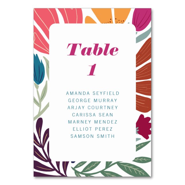 Modern Multicolor Retro Floral Wedding Table Number (Front)