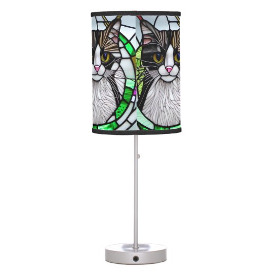 Modern Multicolor Stained Glass Cat Table Lamp (Back)