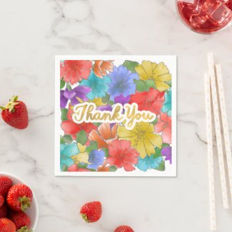 Modern Multicolor Watercolor Floral Gold Thank You Napkins