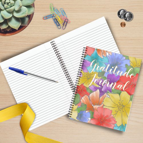 Modern Multicolor Watercolor Floral Gratitude Notebook