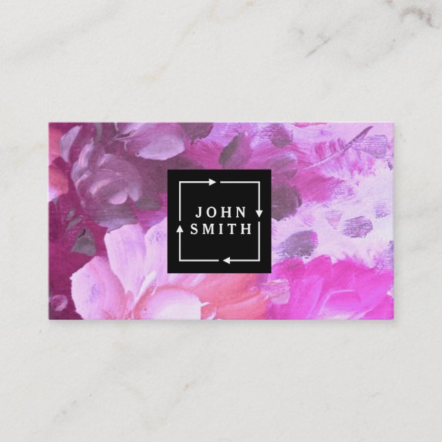 Modern Multicolor Watercolors Flower Cool Abstract Business Card (Front)
