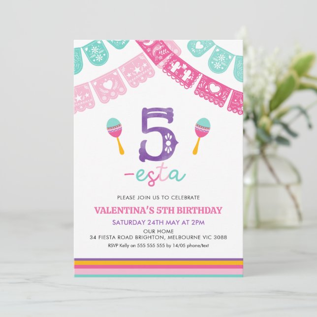 Modern Multicolored Girls Three-esta 3rd Birthday  Invitation (Standing Front)