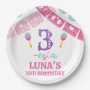 Modern Multicolored Girls Three-esta 3rd Birthday  Paper Plates