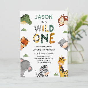 Modern Multicolored Safari Wild One 1st Birthday Invitation
