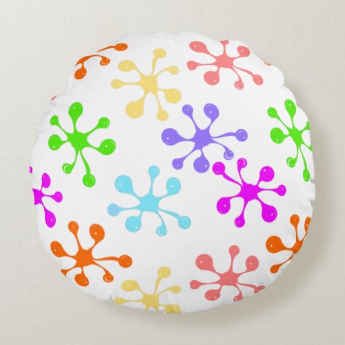 Modern Multicolored Splash Stains on White Round Pillow