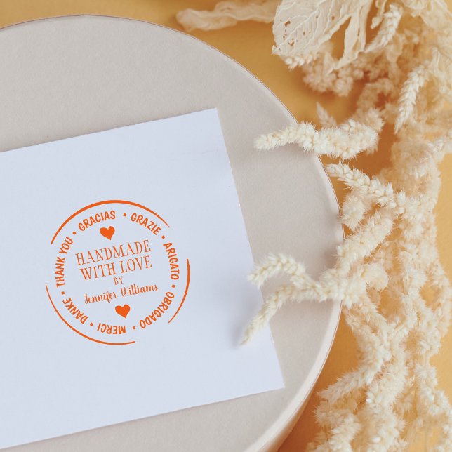 Modern Multilingual Thank You Handmade With Love Rubber Stamp (Creator Uploaded)