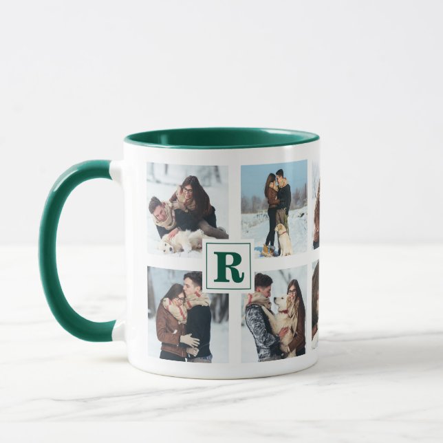Modern Multiple Christmas Photo Collage Monogram Mug (Left)